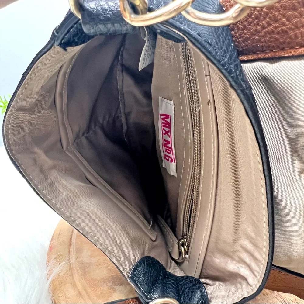 Mix. No.6 Black and Brown faux leather Multi Zip Crossbody Bag with Tassel. - Picture 5 of 11